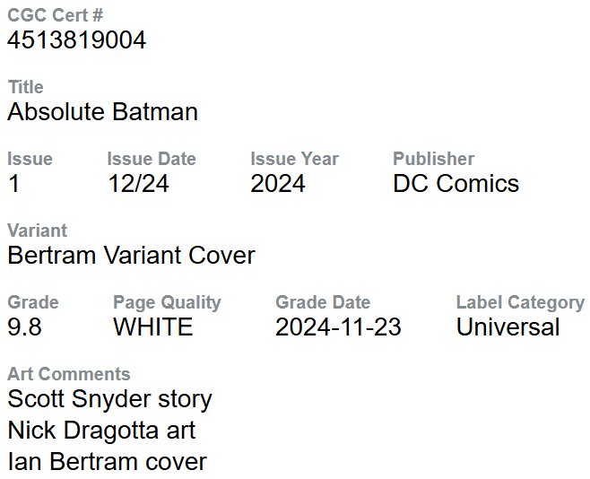 ABSOLUTE BATMAN #1 CGC 9.8 KEY ISSUE