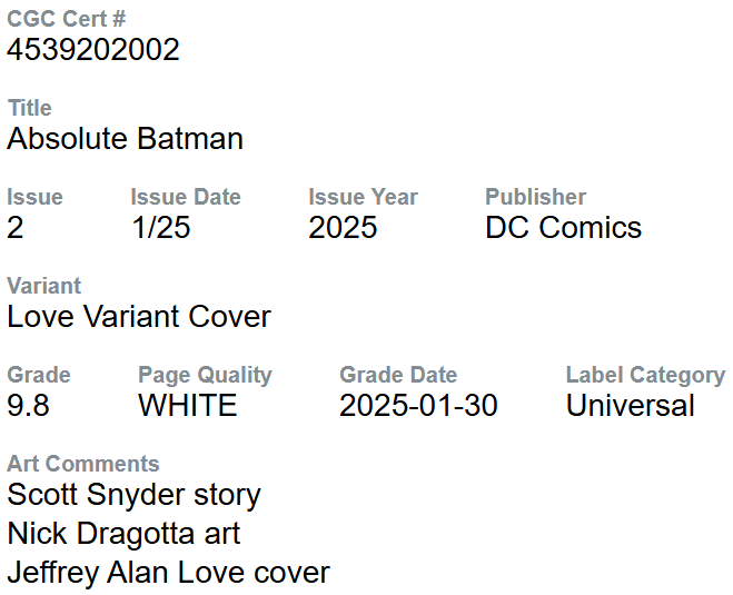 ABSOLUTE BATMAN #2 CGC 9.8