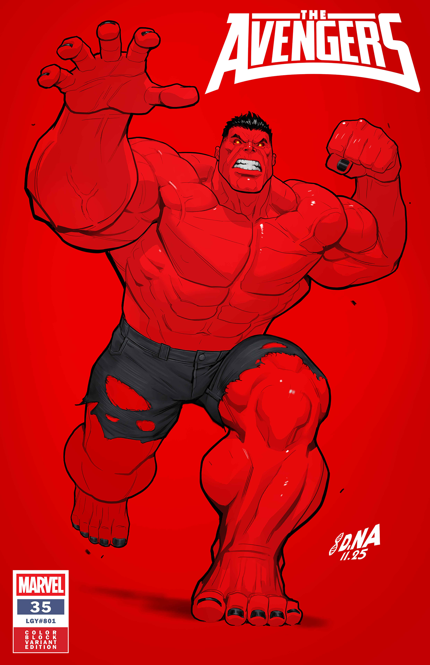 AVENGERS #35 DAVID NAKAYAMA COLOR BLOCK RED B COVER